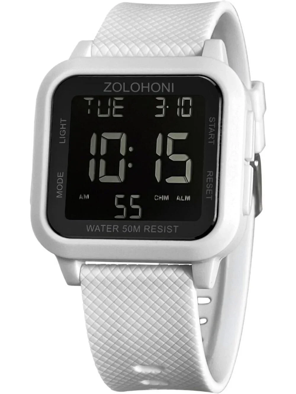 Men's White Analog Quartz Stainless Steel Waterproof Square LED Digital Watch